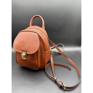 Laorentou Leather Mini Backpack Brown Gold Trim Convertible Crossbody Bag